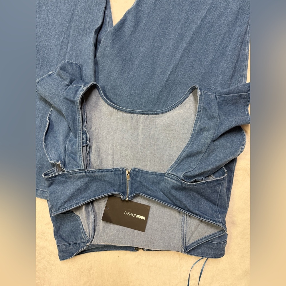 Fashion Nova Light Blue Denim Jumpsuit - Picture 3 of 5
